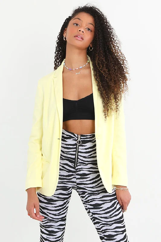 PLAIN LEMON YELLOW LONG SLEEVE JERSEY BLAZER