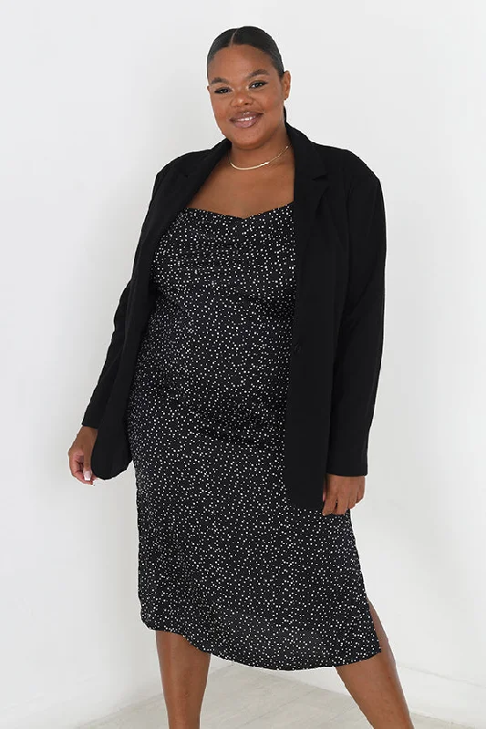 PLUS SIZE BLACK PLAIN SINGLE BUTTON BLAZER