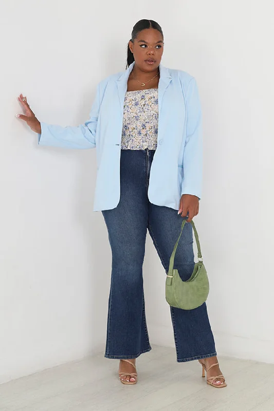 PLUS SIZE PALE BLUE PLAIN SINGLE BUTTON BLAZER