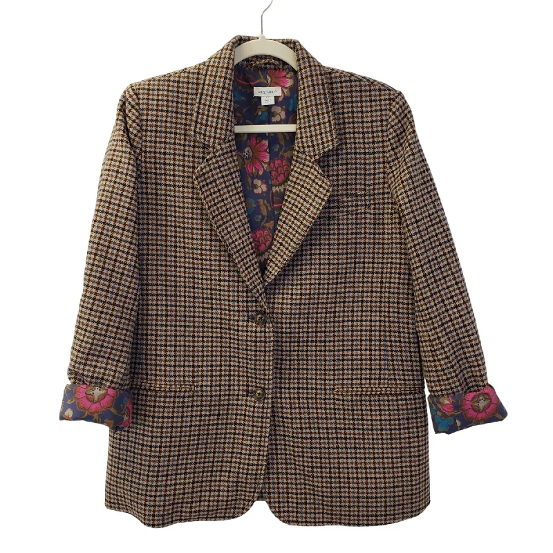 Sundance The Janae Houndstooth Wool Blend Blazer In Mocha Plaid Size XS