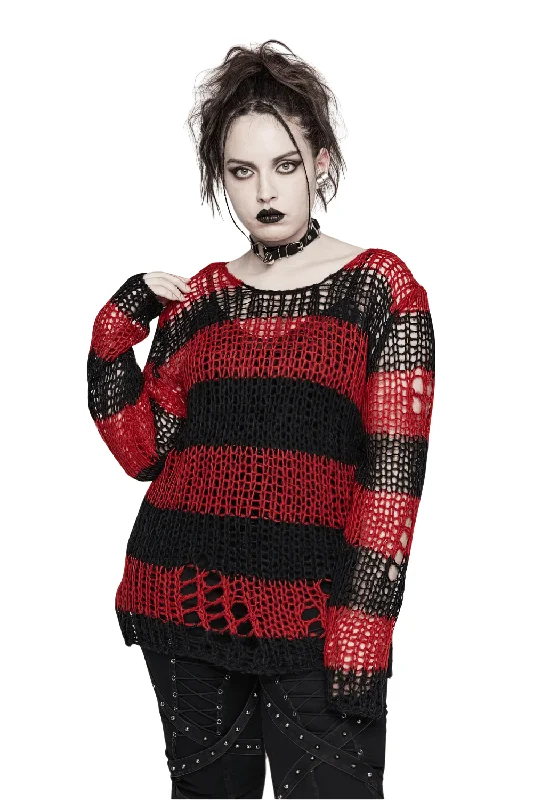 Women Gothic Striped Mohair Pullover Sweater