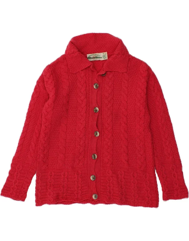 ARAN CRAFTS Womens Cardigan Sweater UK 14 Medium Red Merino Wool