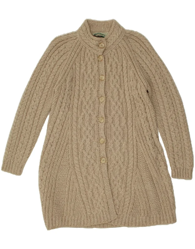 ARAN CRAFTS Womens Longline Cardigan Sweater UK 18 XL Beige Merino Wool Chenille Brocade Lace ARAN CRAFTS Womens Longline Cardigan Sweater UK 18 XL Beige Merino Wool Chenille Brocade Lace