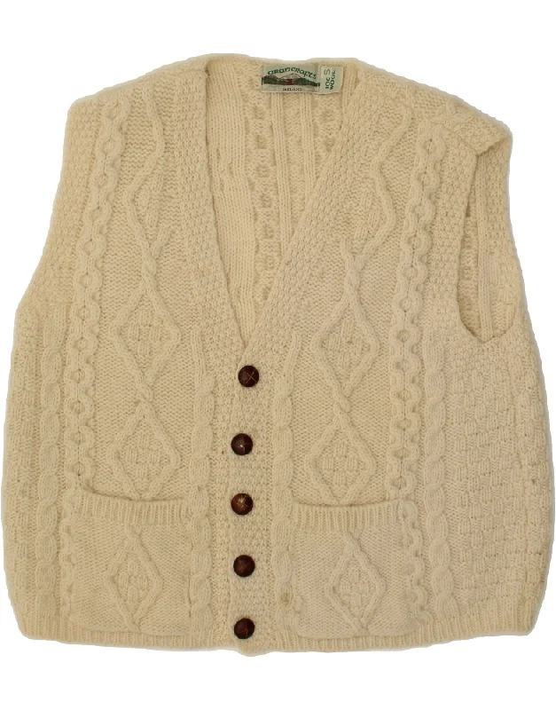 ARANCRAFTS Womens Oversized Sleeveless Cardigan Sweater UK 10 Small Beige