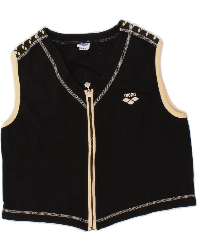 ARENA Womens Crop Sleeveless Cardigan Sweater UK 14 Medium Black Cotton Denim Fabric Leather Fabric Suede Fabric ARENA Womens Crop Sleeveless Cardigan Sweater UK 14 Medium Black Cotton Denim Fabric Leather Fabric Suede Fabric