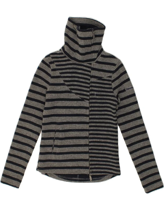 BENCH Womens Cardigan Sweater UK 10 Small Grey Striped Acrylic Spandex Blend Rayon Blend Denim Blend BENCH Womens Cardigan Sweater UK 10 Small Grey Striped Acrylic Spandex Blend Rayon Blend Denim Blend
