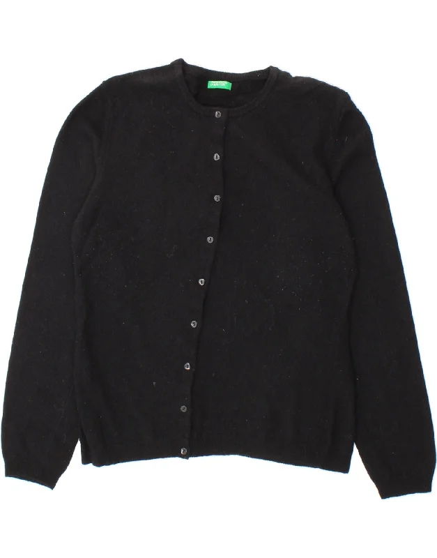 BENETTON Womens Cardigan Sweater UK 14 Large Black Virgin Wool