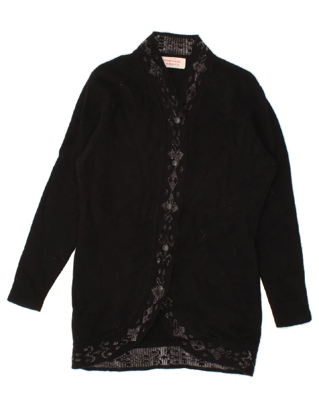 BENETTON Womens Longline Cardigan Sweater IT 46 Large Black Argyle/Diamond