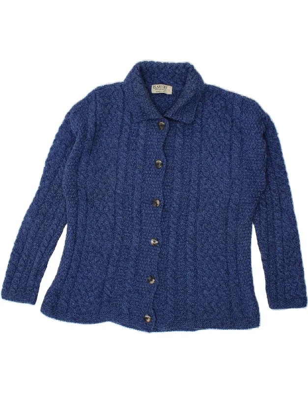 BLARNEY Womens Cardigan Sweater UK 16 Large Navy Blue Merino Wool