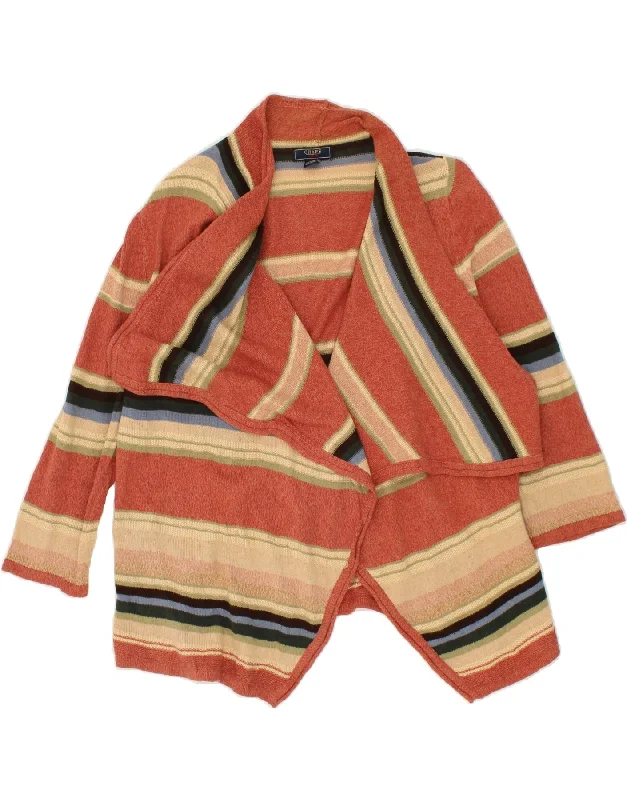 CHAPS Womens 3/4 Sleeve Open Cardigan Sweater UK 14 Large Orange Striped