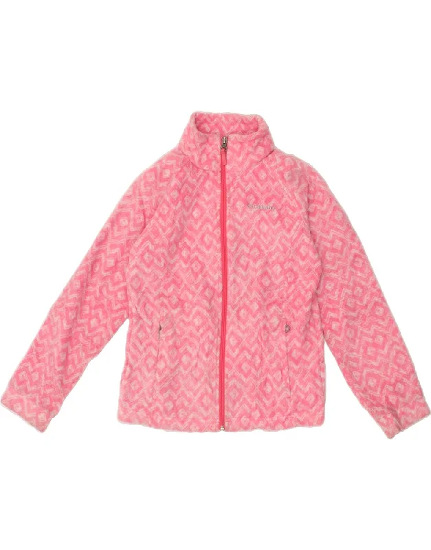 COLUMBIA Womens Cardigan Sweater UK 12 Medium Pink Geometric Polyester Open Front Closed Front Wrap Front COLUMBIA Womens Cardigan Sweater UK 12 Medium Pink Geometric Polyester Open Front Closed Front Wrap Front