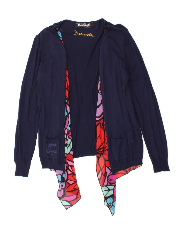 DESIGUAL Womens Asymmetric Cardigan Sweater UK 14 Large Navy Blue Cardigan Knitwear Sweater DESIGUAL Womens Asymmetric Cardigan Sweater UK 14 Large Navy Blue Cardigan Knitwear Sweater