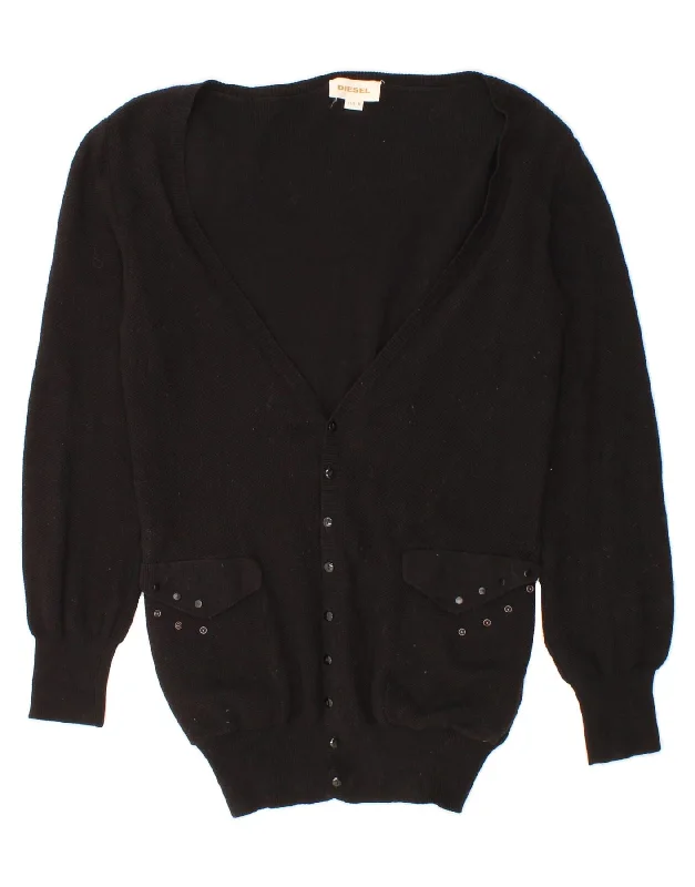 DIESEL Womens Cardigan Sweater UK 14 Medium Black Cotton Satin Fabric Silk Fabric Chiffon Fabric DIESEL Womens Cardigan Sweater UK 14 Medium Black Cotton Satin Fabric Silk Fabric Chiffon Fabric