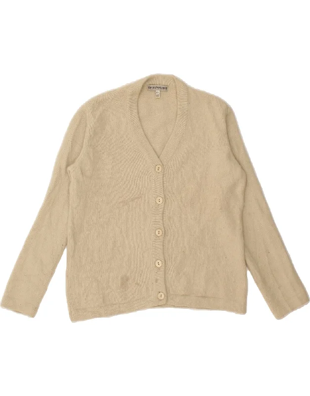 EMPORIO ARMANI Womens Crop Cardigan Sweater IT 40 Small Beige Angora