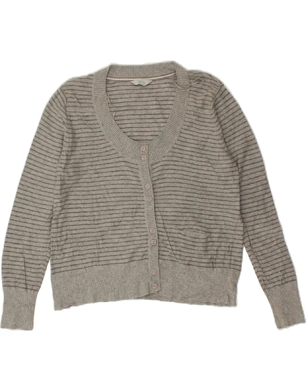 FAT FACE Womens Cardigan Sweater UK 18 XL Grey Striped Cotton