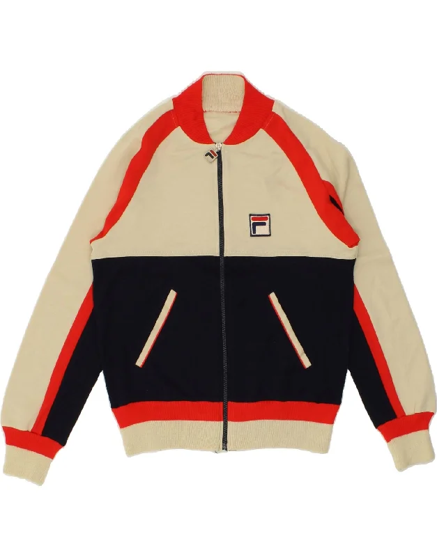 FILA Womens Cardigan Sweater EU 38 Medium Beige Colourblock Acrylic Oversized Loose Flowy FILA Womens Cardigan Sweater EU 38 Medium Beige Colourblock Acrylic Oversized Loose Flowy