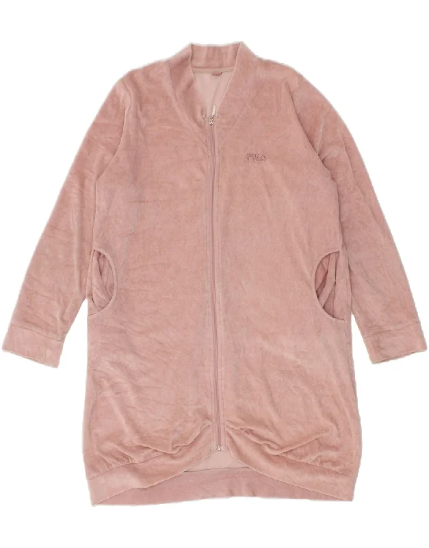 FILA Womens Longline Cardigan Sweater UK 16 Large Pink Cotton Striped Floral Plaid