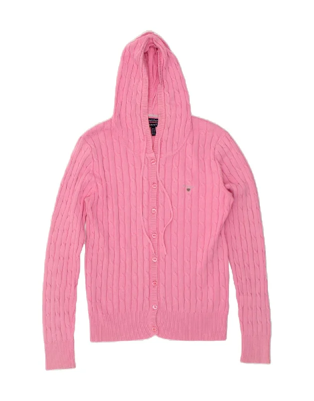 GANT Womens Stretch Hooded Cardigan Sweater UK 12 Medium Pink Cotton Sequined Glittery Shiny GANT Womens Stretch Hooded Cardigan Sweater UK 12 Medium Pink Cotton Sequined Glittery Shiny