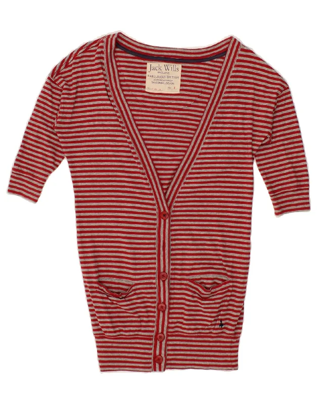 JACK WILLS Womens Longline Short Sleeve Cardigan Sweater UK 8 Small Red