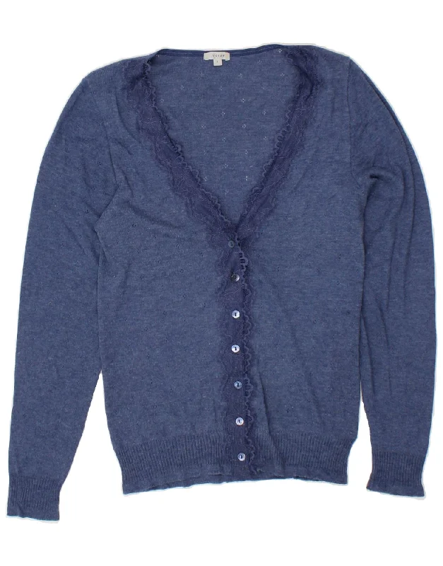 JIGSAW Womens Ruffle Cardigan Sweater UK 14 Large Blue Polyester Cable Knit Ribbed Knit Lace Knit JIGSAW Womens Ruffle Cardigan Sweater UK 14 Large Blue Polyester Cable Knit Ribbed Knit Lace Knit