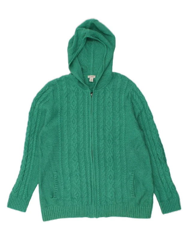 L.L.BEAN Womens Hooded Cardigan Sweater UK 18 XL Green Wool Zippered Buttoned Snapped L.L.BEAN Womens Hooded Cardigan Sweater UK 18 XL Green Wool Zippered Buttoned Snapped