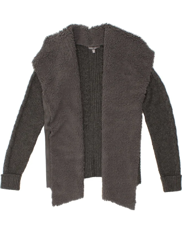 LAURA ASHLEY Womens Asymmetric Sherpa Cardigan Sweater UK 10 Small Grey Zippered Front Buttoned Front Snap Front LAURA ASHLEY Womens Asymmetric Sherpa Cardigan Sweater UK 10 Small Grey Zippered Front Buttoned Front Snap Front