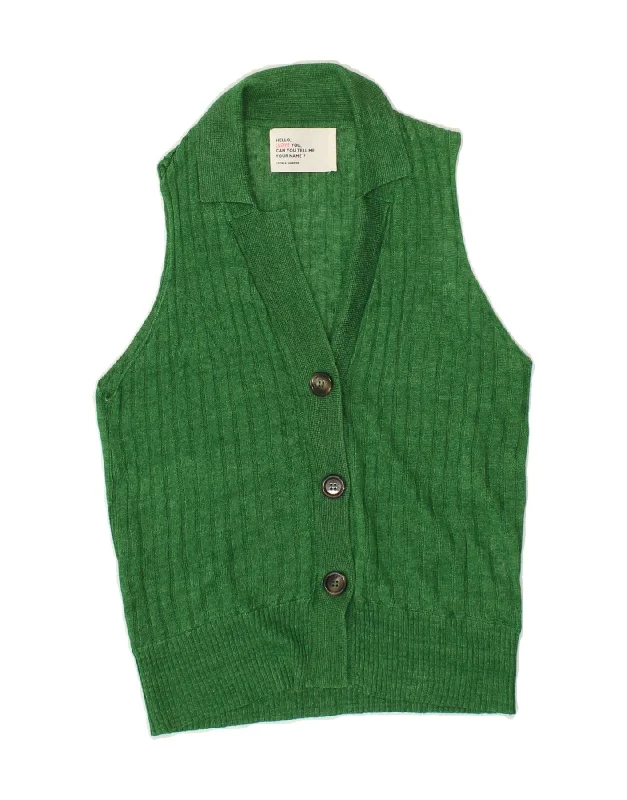 LEON & HARPER Womens Sleeveless Cardigan Sweater UK 10 Small Green Cotton Chenille Brocade Lace LEON & HARPER Womens Sleeveless Cardigan Sweater UK 10 Small Green Cotton Chenille Brocade Lace