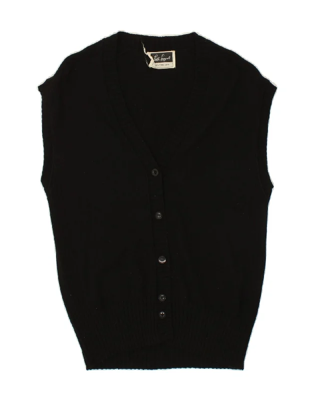LUISA SPAGNOLI Womens Sleeveless Cardigan Sweater UK 12 Medium Black Satin Blend Silk Blend Wool Blend LUISA SPAGNOLI Womens Sleeveless Cardigan Sweater UK 12 Medium Black Satin Blend Silk Blend Wool Blend