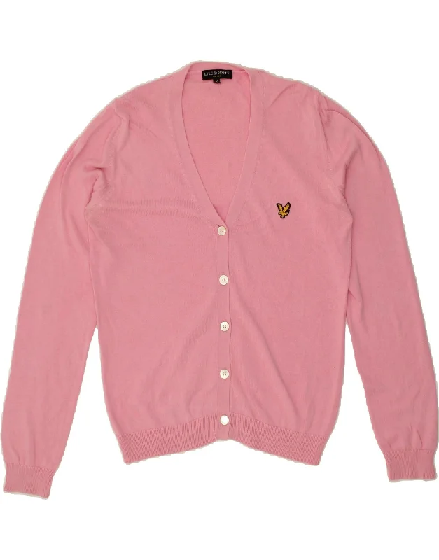 LYLE & SCOTT Womens Cardigan Sweater UK 14 Medium Pink Cotton