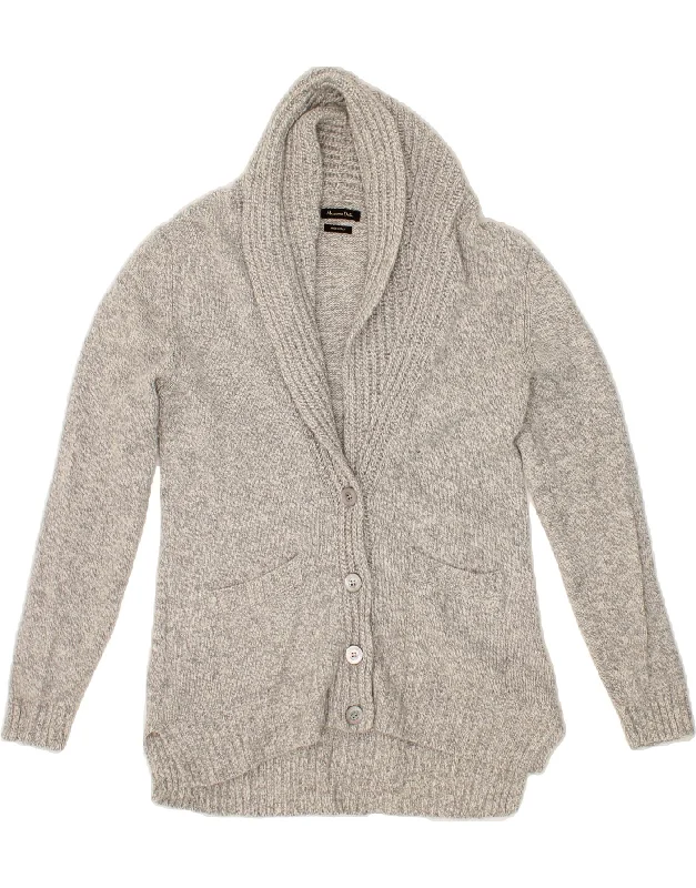 MASSIMO DUTTI Womens Cardigan Sweater UK 14 Large Grey Wool Chenille Blend Fleece Blend Nylon Blend