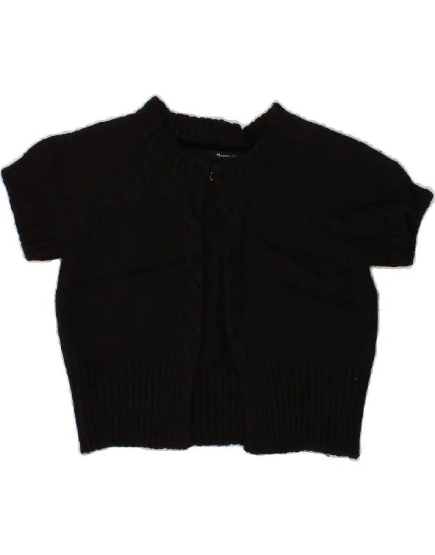 MASSIMO DUTTI Womens Short Sleeve Crop Cardigan Sweater UK 12 Medium Black