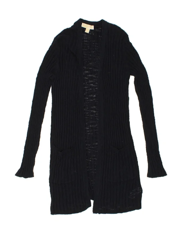 MICHAEL KORS Womens Longline Cardigan Sweater UK 14 Large Navy Blue Cotton Fleece Fabric Down Fabric Feather Fabric MICHAEL KORS Womens Longline Cardigan Sweater UK 14 Large Navy Blue Cotton Fleece Fabric Down Fabric Feather Fabric