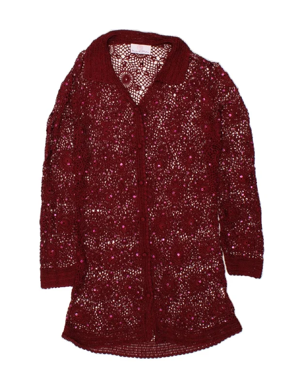 MICHELE HOPE Womens Longline Crochet Cardigan Sweater UK 12 Medium Maroon Lightweight Heavyweight Midweight MICHELE HOPE Womens Longline Crochet Cardigan Sweater UK 12 Medium Maroon Lightweight Heavyweight Midweight