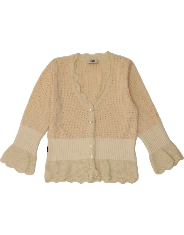 MOSCHINO Womens Cardigan Sweater UK 12 medium Beige Colourblock Wool