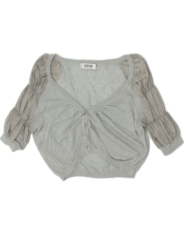 MOSCHINO Womens Cheap and Chic Crop Cardigan Sweater UK 10 Small Grey Chenille Fabric Brocade Fabric Lace Fabric MOSCHINO Womens Cheap and Chic Crop Cardigan Sweater UK 10 Small Grey Chenille Fabric Brocade Fabric Lace Fabric