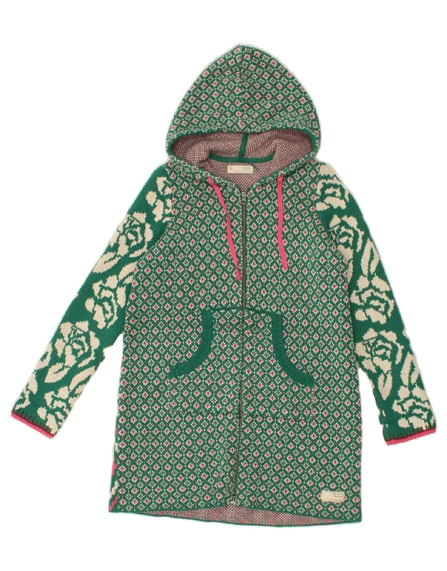 ODD MOLLY Womens Longline Hooded Cardigan Sweater UK 16 Large Green Satin Blend Silk Blend Wool Blend ODD MOLLY Womens Longline Hooded Cardigan Sweater UK 16 Large Green Satin Blend Silk Blend Wool Blend