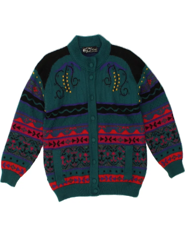 OSKAR HAUG Womens Cardigan Sweater UK 14 Medium Green Fair Isle Acrylic Spandex Rayon Corduroy OSKAR HAUG Womens Cardigan Sweater UK 14 Medium Green Fair Isle Acrylic Spandex Rayon Corduroy