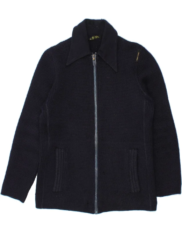 PIERRE CARDIN Womens Cardigan Sweater IT 48 XL Navy Blue Wool Hooded Cardigan Collared Cardigan Shawl Collar