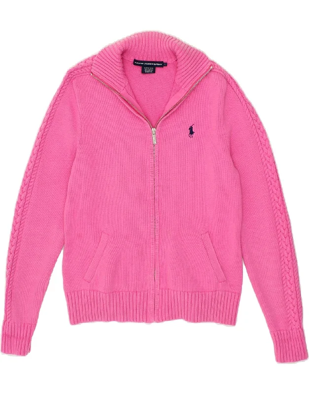 RALPH LAUREN Womens Cardigan Sweater UK 14 Large Pink Cotton