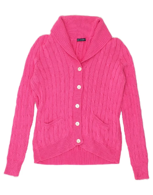 RALPH LAUREN Womens Cardigan Sweater UK 18 XL Pink Cotton