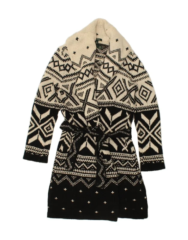 RALPH LAUREN Womens Longline Cardigan Sweater UK 14 Medium Black Fair Isle Sequined Glittery Shiny RALPH LAUREN Womens Longline Cardigan Sweater UK 14 Medium Black Fair Isle Sequined Glittery Shiny