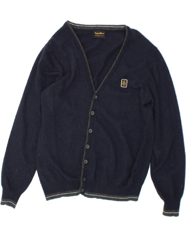 REFRIGIWEAR Womens Cardigan Sweater UK 18 XL Navy Blue Wool Glossy Satin Silk