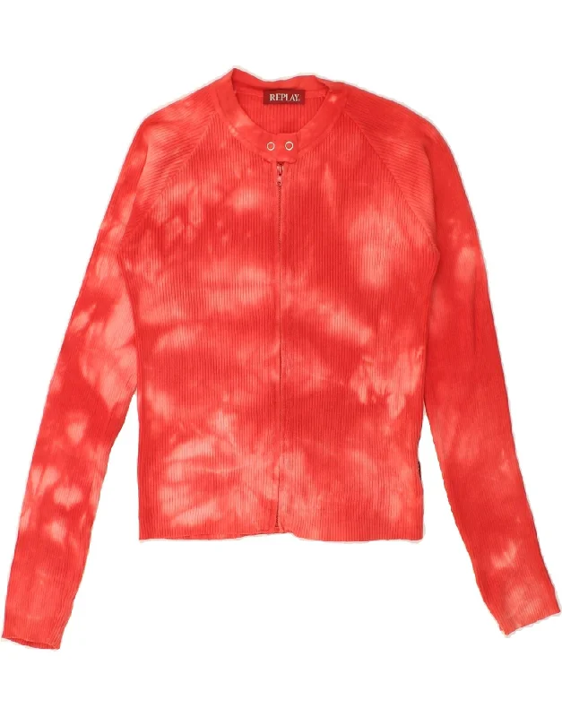 REPLAY Womens Cardigan Sweater UK 14 Large Red Tie Dye Cotton Ribbed Striped Patterned REPLAY Womens Cardigan Sweater UK 14 Large Red Tie Dye Cotton Ribbed Striped Patterned