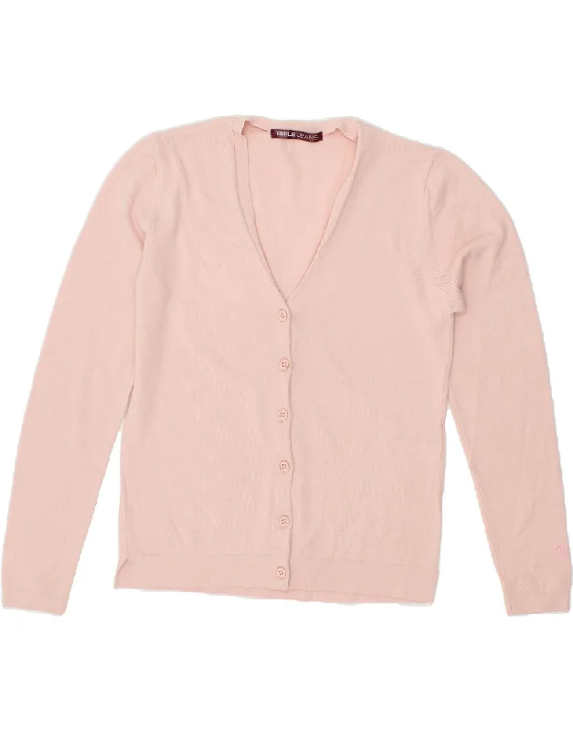 RIFLE Womens Cardigan Sweater UK 12 Medium Pink Wool Seamless Knitted Crochet