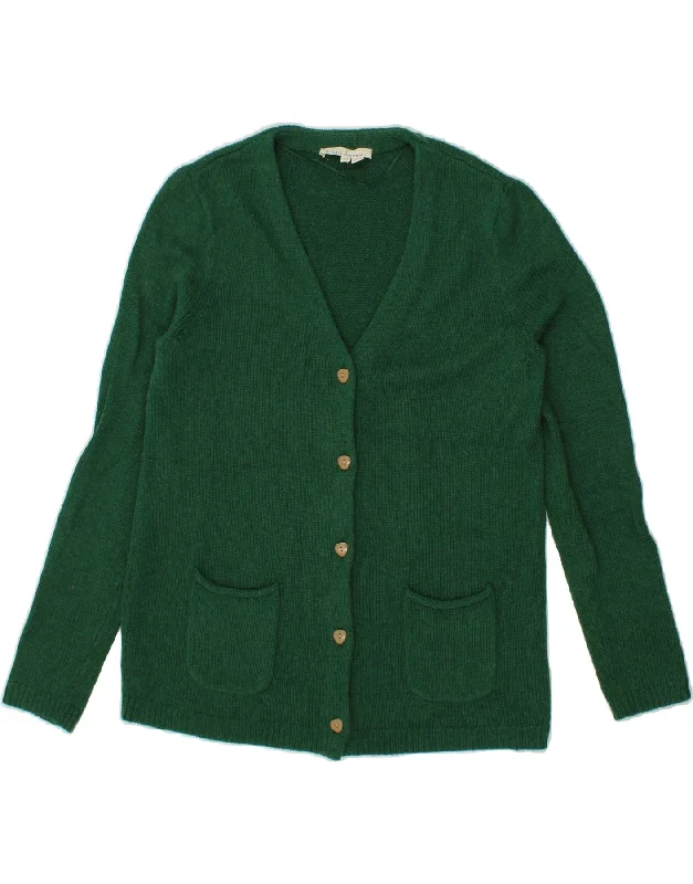 SEASALT CORNWALL Womens Cardigan Sweater UK 12 Medium Green Viscose Ribbed Striped Patterned