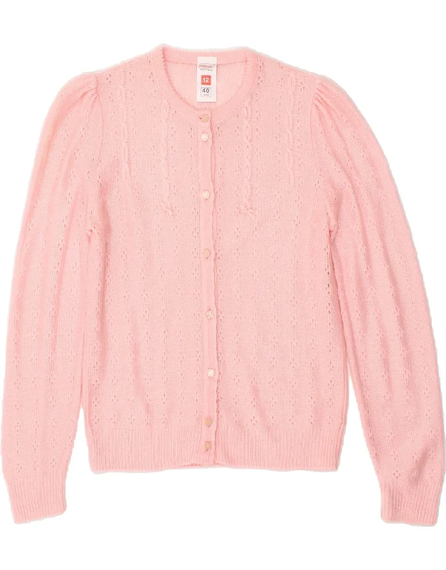 ST MICHAEL Womens Cardigan Sweater UK 12 Medium Pink Acrylic Crew Neck V-Neck Turtle Neck