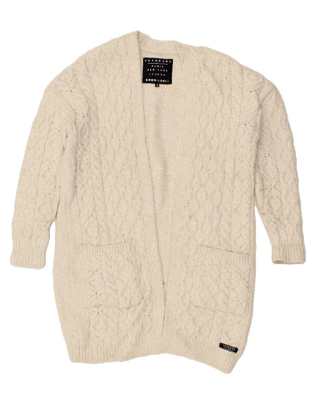 SUPERDRY Womens Oversized Longline Open Cardigan Sweater UK 10 Small White Faux Fur Fabric Real Fur Fabric Shearling Fabric SUPERDRY Womens Oversized Longline Open Cardigan Sweater UK 10 Small White Faux Fur Fabric Real Fur Fabric Shearling Fabric