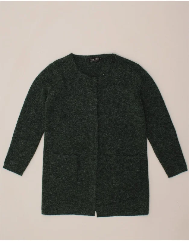 TIVOLI Womens Cardigan Sweater UK 14 Medium Green Acrylic Transparent Opaque Sheer