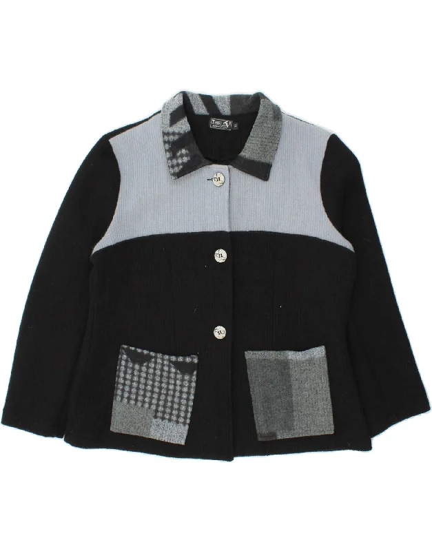 TIVOLI Womens Cardigan Sweater UK 18 XL Black Colourblock Wool Cashmere Blend Cotton Blend Poly Blend TIVOLI Womens Cardigan Sweater UK 18 XL Black Colourblock Wool Cashmere Blend Cotton Blend Poly Blend