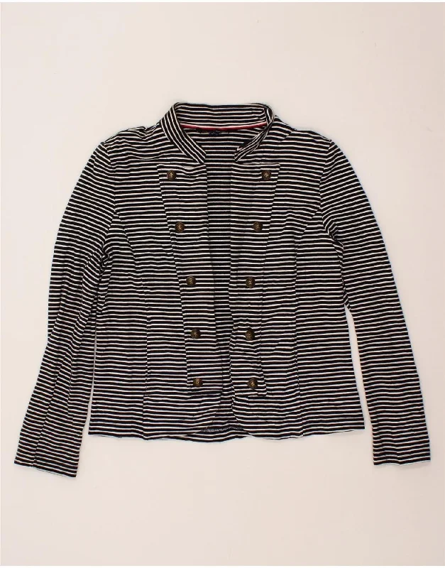 TOMMY HILFIGER Womens Cardigan Sweater UK 16 Large Black Striped Cotton Elasticated Padded Insulated TOMMY HILFIGER Womens Cardigan Sweater UK 16 Large Black Striped Cotton Elasticated Padded Insulated